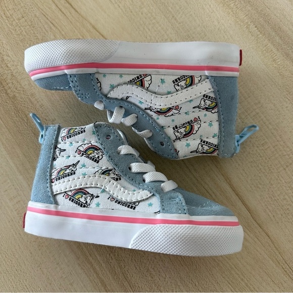 Vans Sk-8 Hi Zip I Love Unicorns Toddler Girl Blue Suede Hi Top Shoes Size 4 - Picture 6 of 9